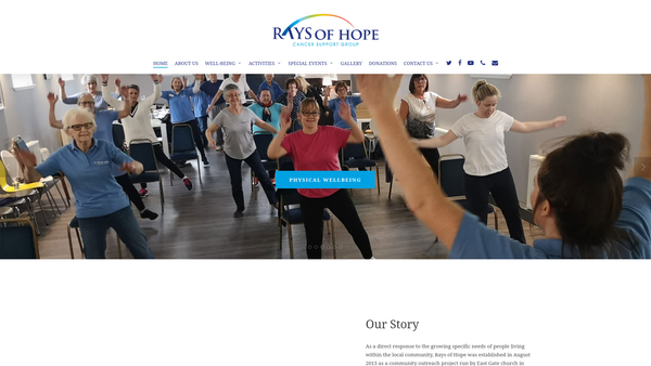 Screenshot of the Rays of Hope Cancer Support website