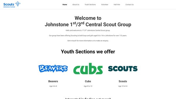 Screenshot of the 1st/3rd Johnstone (Central) Scout Group website