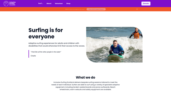 Screenshot of the Inclusive Surfing Scotland website