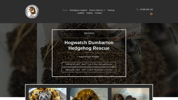 Screenshot of the Hogwatch Dumbarton Hedgehog Rescue website