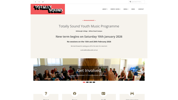 Screenshot of the Totally Sound - Reel Youth Media website