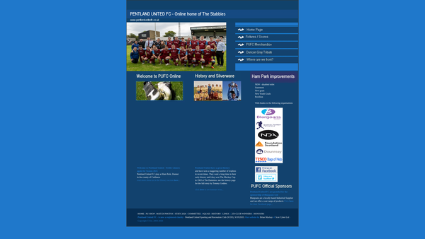 Screenshot of the Pentland United Sporting and Recreational Club (SCIO) website