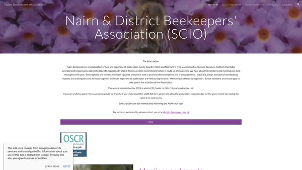 Screenshot of the Nairn and District Beekeepers' Association website
