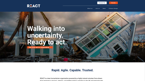 Screenshot of the RE:ACT Disaster Response Ltd website