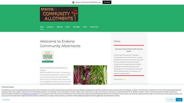 Screenshot of the Erskine Community Allotments SCIO website