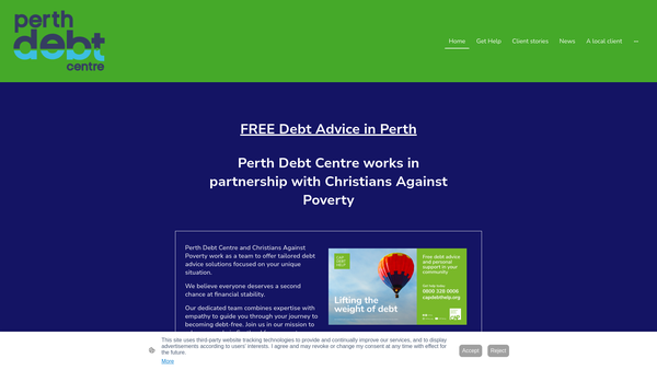 Screenshot of the Perth Debt Centre website