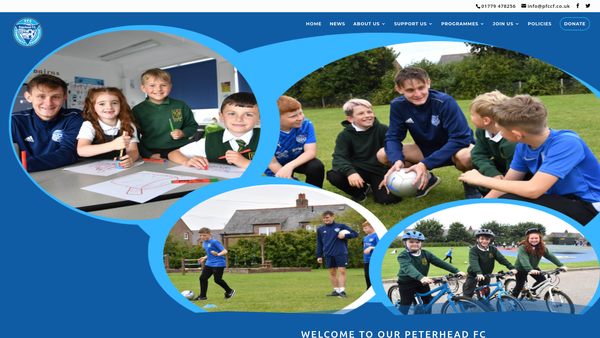 Screenshot of the Peterhead FC Community Foundation website
