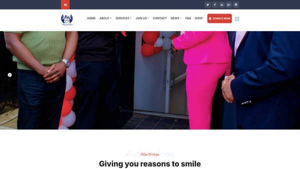 Screenshot of the Pillar of Hope website