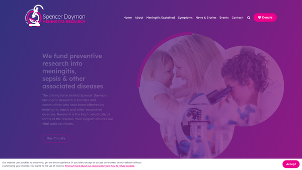 Screenshot of the Spencer Dayman Meningitis Research website