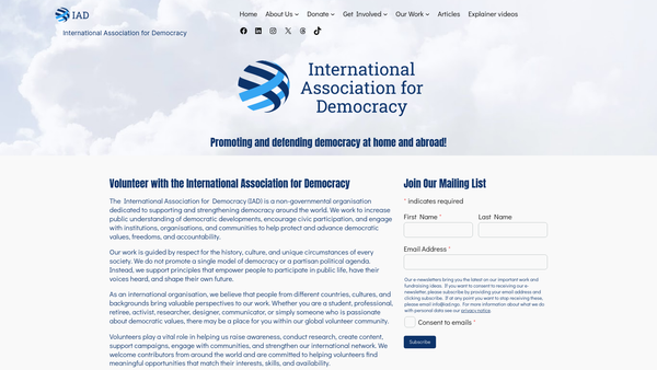 Screenshot of the International Association for Democracy website