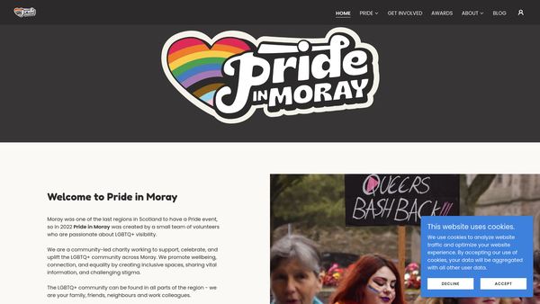 Screenshot of the Pride in Moray SCIO website