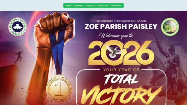 Screenshot of the The Redeemed Christian Church of God (RCCG), Zoe Parish, Greenock SCIO website