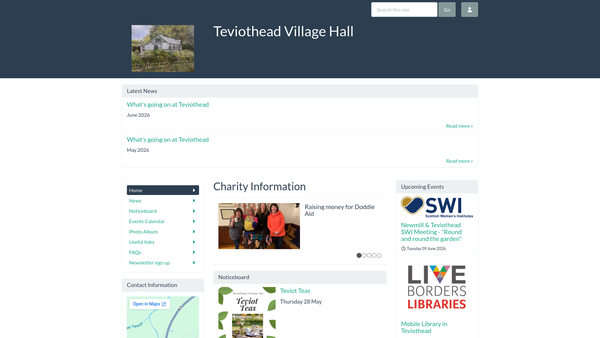 Screenshot of the Teviothead Village Hall SCIO website