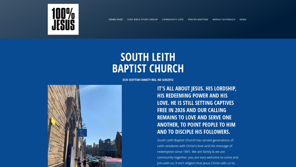 Screenshot of the South Leith Baptist Church SCIO website