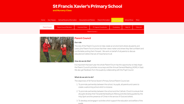 Screenshot of the St Francis Xavier's Parent Council website