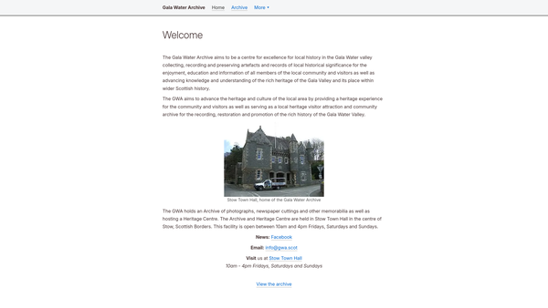 Screenshot of the Gala Water Archive website