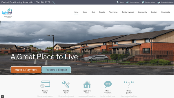Screenshot of the Easthall Park Housing Association Limited website