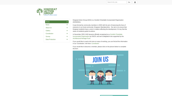Screenshot of the Kingseat Action Group website