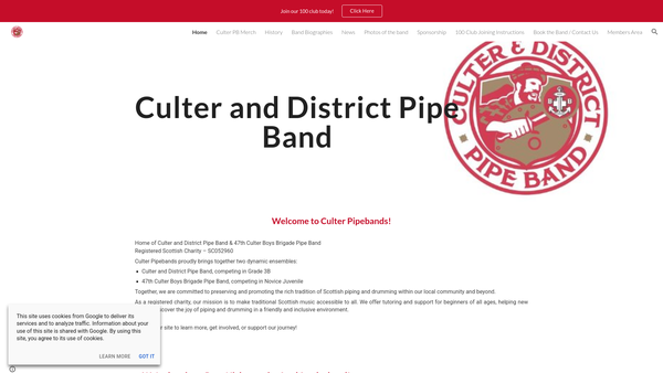 Screenshot of the Culter and District Pipe Band website