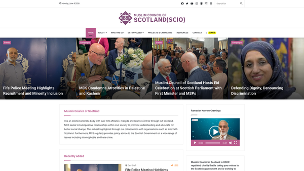 Screenshot of the Muslim Council of Scotland (SCIO) website