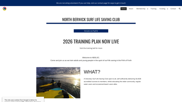 Screenshot of the North Berwick Surf Life Saving Club website