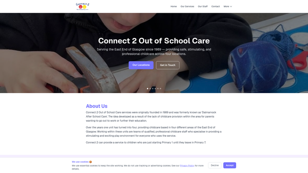 Screenshot of the Connect 2 Out of School Care (SCIO) website