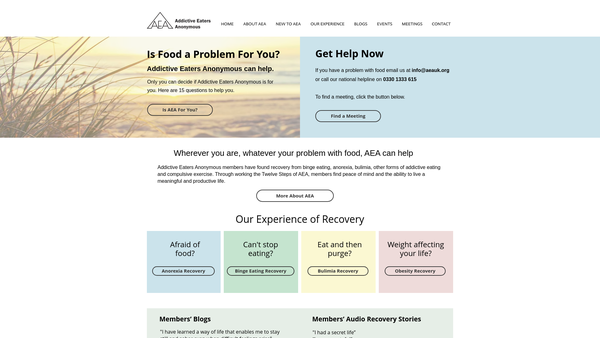 Screenshot of the Addictive Eaters Anonymous SCIO website