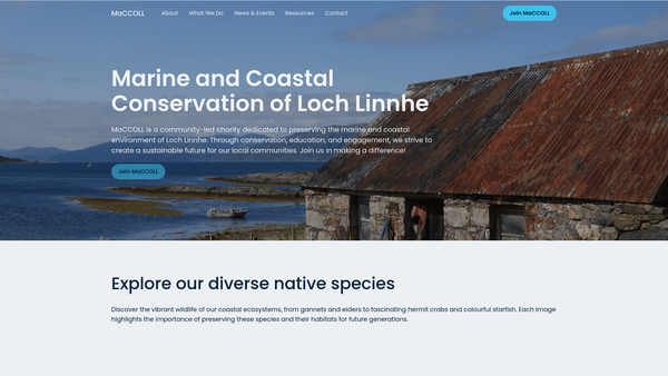 Screenshot of the Marine and Coastal Conservation of Loch Linnhe (MaCCOLL) website