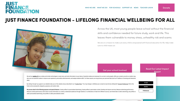 Screenshot of the Just Finance Foundation website