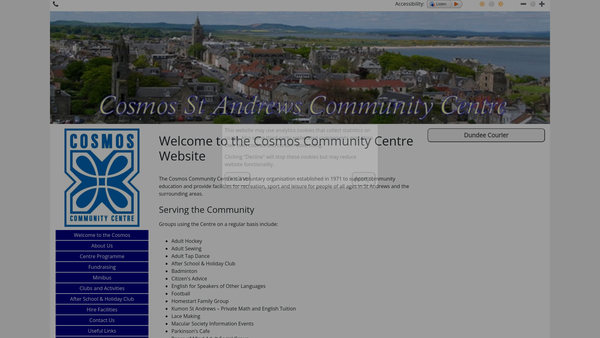 Screenshot of the Cosmos Community Centre (SCIO) website