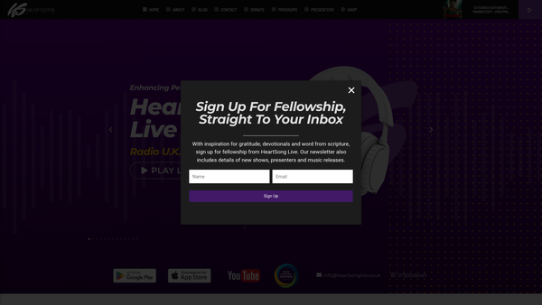 Screenshot of the Heartsong Live SCIO website