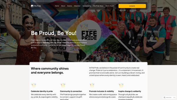 Screenshot of the Fife Pride website