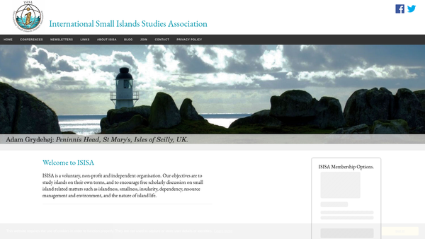 Screenshot of the International Small Islands Studies Association (ISISA) website