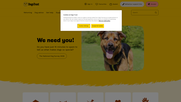 Screenshot of the Dogs Trust website