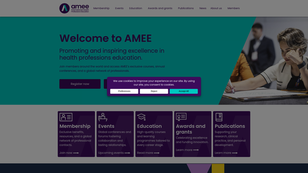 Screenshot of the AMEE:  The International Association for Health Professions Education Ltd website