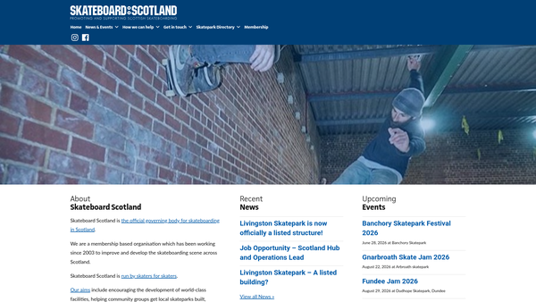 Screenshot of the Skateboard Scotland website