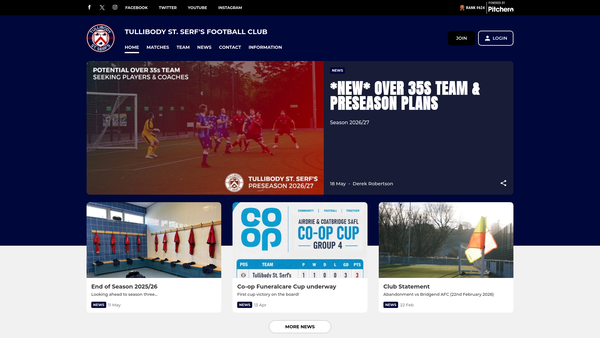 Screenshot of the Tullibody St. Serf's Football Club SCIO website