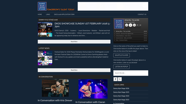 Screenshot of the Danny Kyle Open Stage website