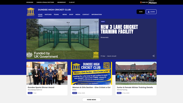 Screenshot of the Dundee High School Former Pupils' Cricket Club website