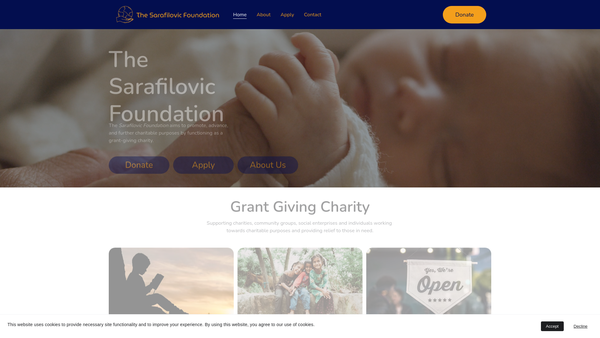 Screenshot of the The Sarafilovic Foundation website