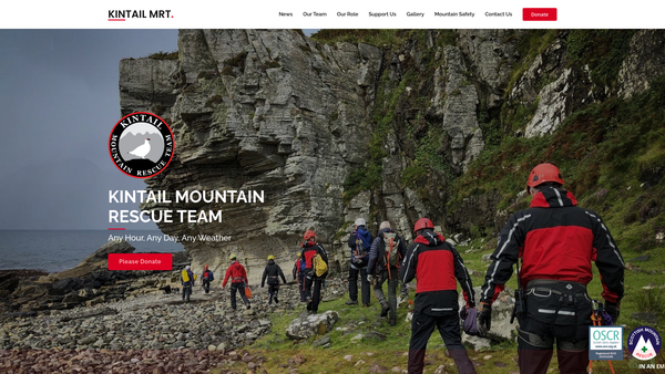 Screenshot of the Kintail Mountain Rescue Team (SCIO) website