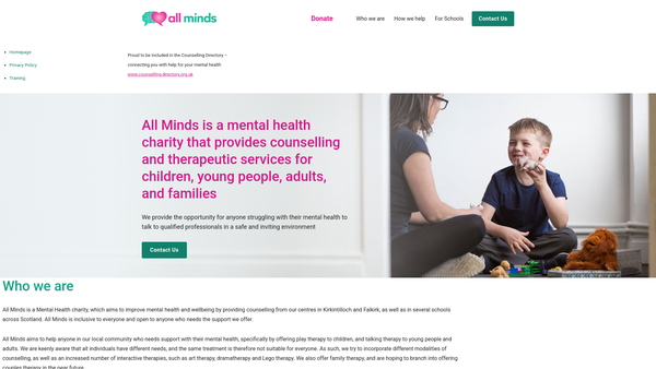 Screenshot of the All Minds website