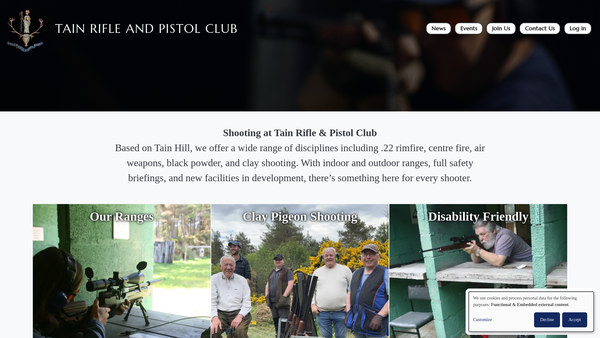 Screenshot of the Tain Rifle and Pistol Club website
