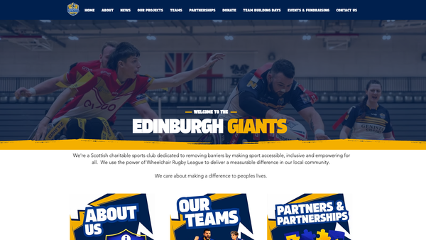 Screenshot of the Edinburgh Giants Inclusive Sports Club website