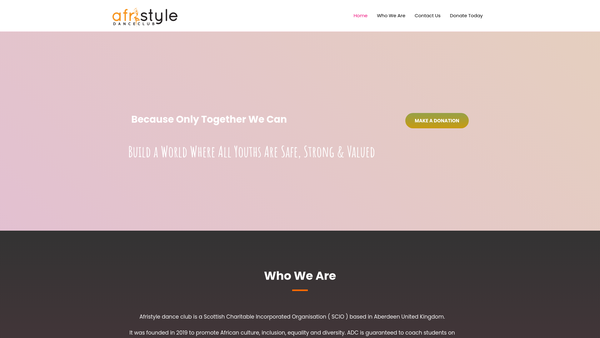 Screenshot of the Afristyle Dance Club SCIO website