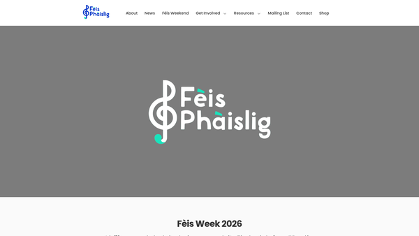 Screenshot of the Fèis Phàislig website