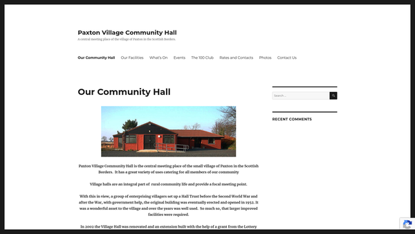 Screenshot of the Paxton Village Community Hall website