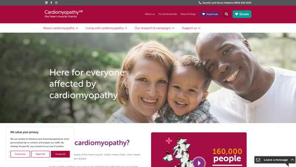Screenshot of the Cardiomyopathy UK website