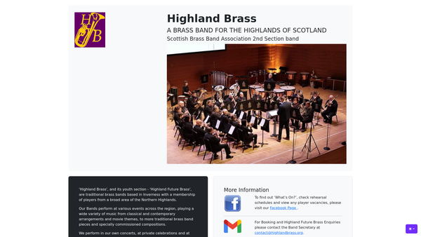 Screenshot of the Highland Brass SCIO website