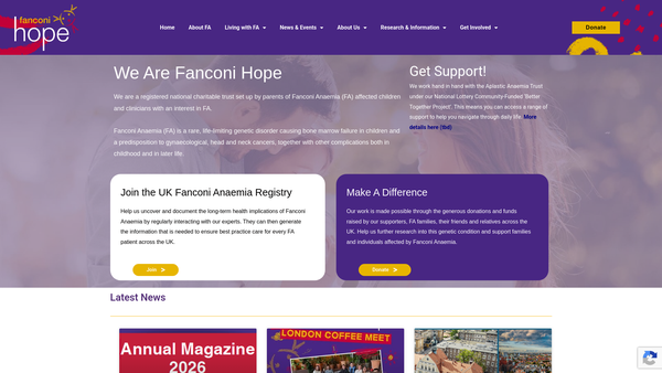 Screenshot of the Fanconi Hope website